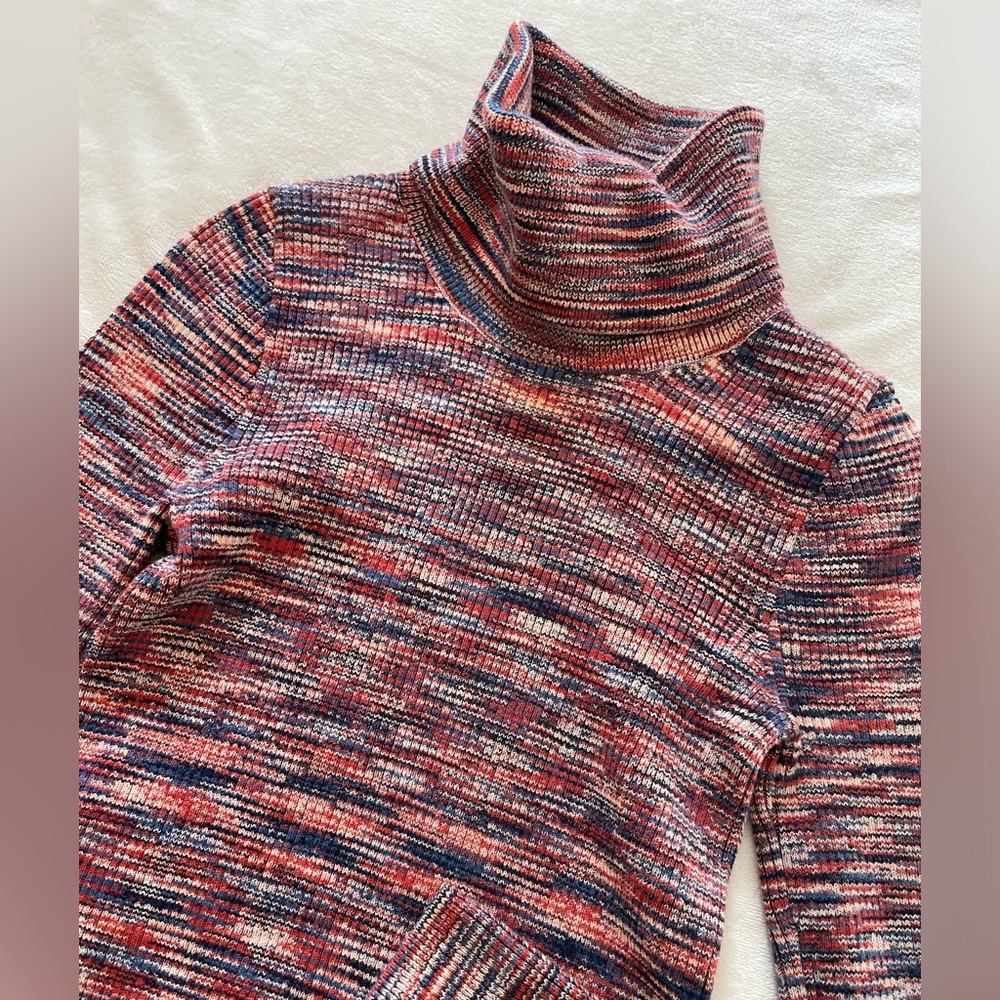 Madewell Red‎ Blue White Marled Striped Knit Ribbed Turtleneck Sweater